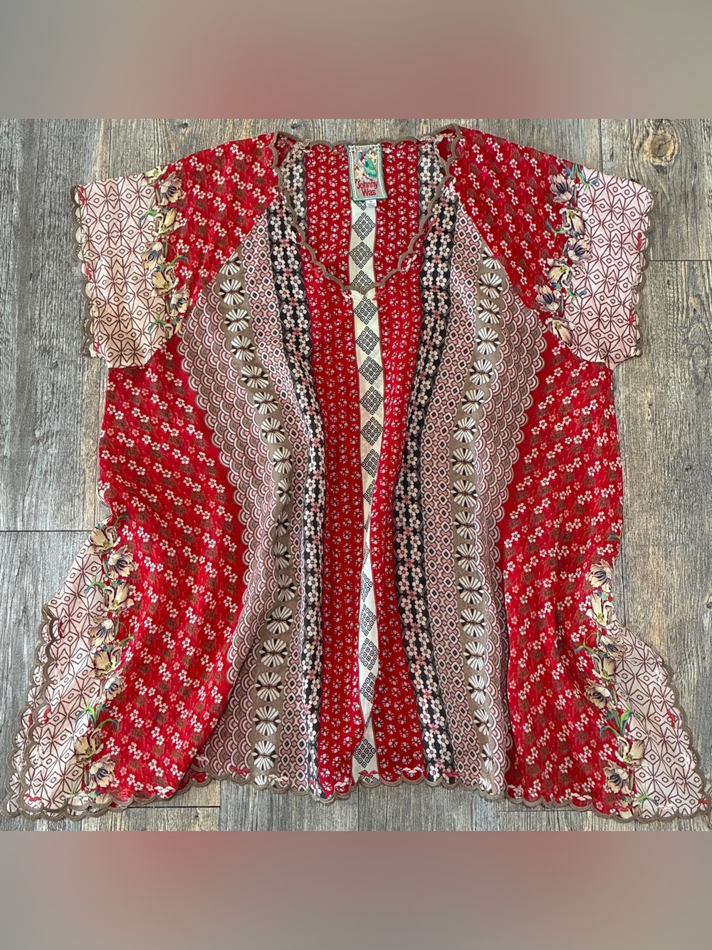 Johnny Was XL Boho Moroccan Geometric Print Swing Style Tunic Top Short Sleeve